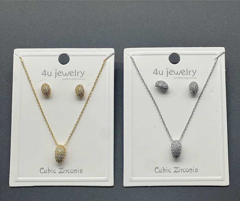Oval Sparkle CZ Pendant Set